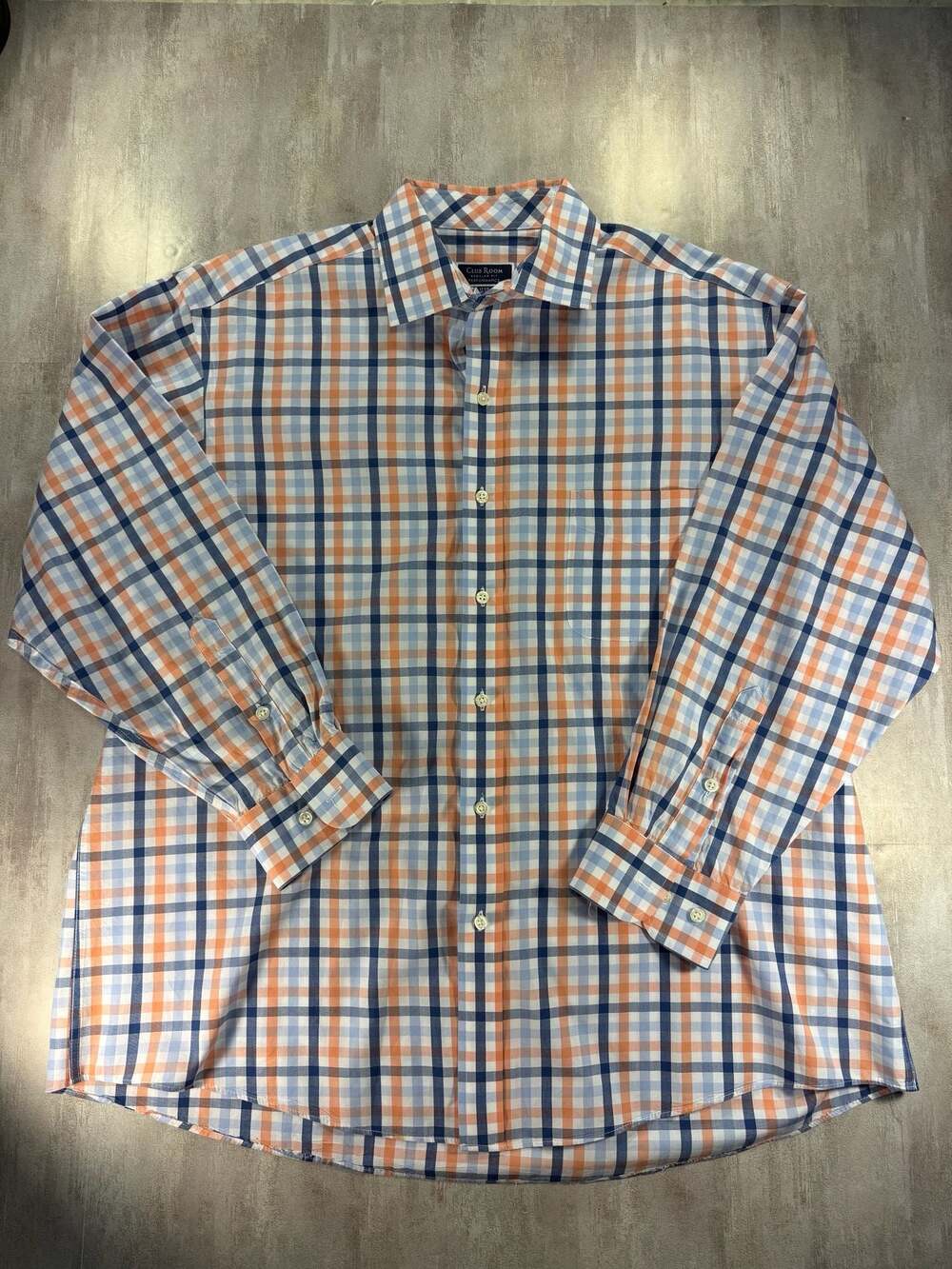 Plaid Dress Shirt Club Room Performance Regular Fit Size 17.5 32-33‎